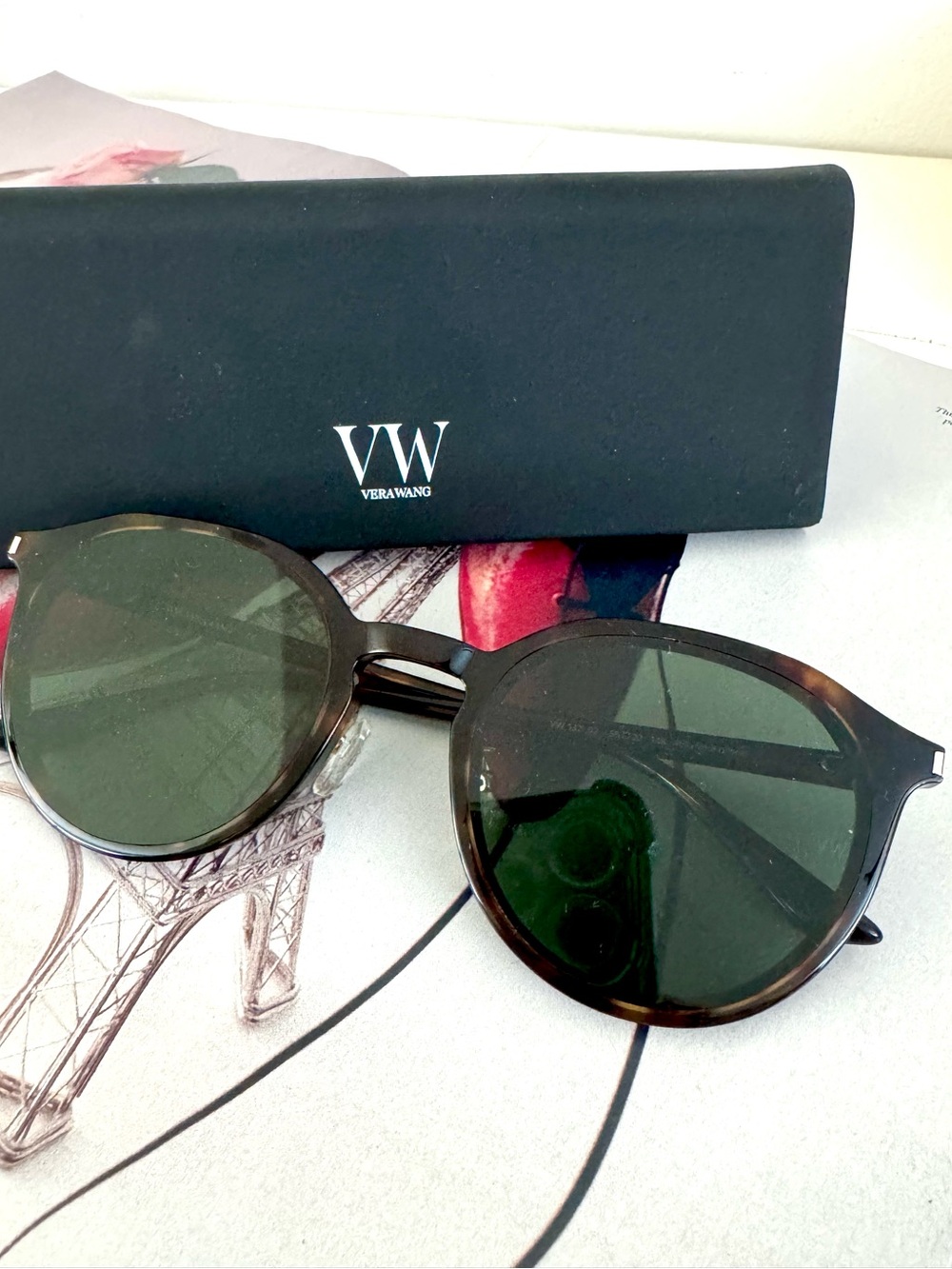 Vera Wang Tortoiseshell Frame Polarized Sunglasses with Dark Green Lenses